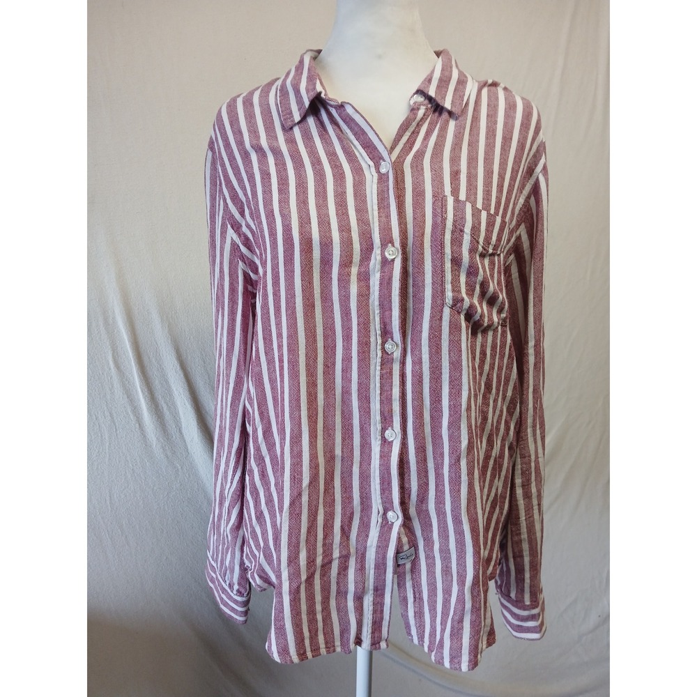 Rails medium linen blend charli button up top minimalist striped quiet luxery